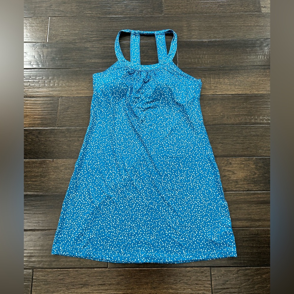 Prana Cantine Dress Womens L Blue Waters Spots Speckles Lines Sporty Pull Over